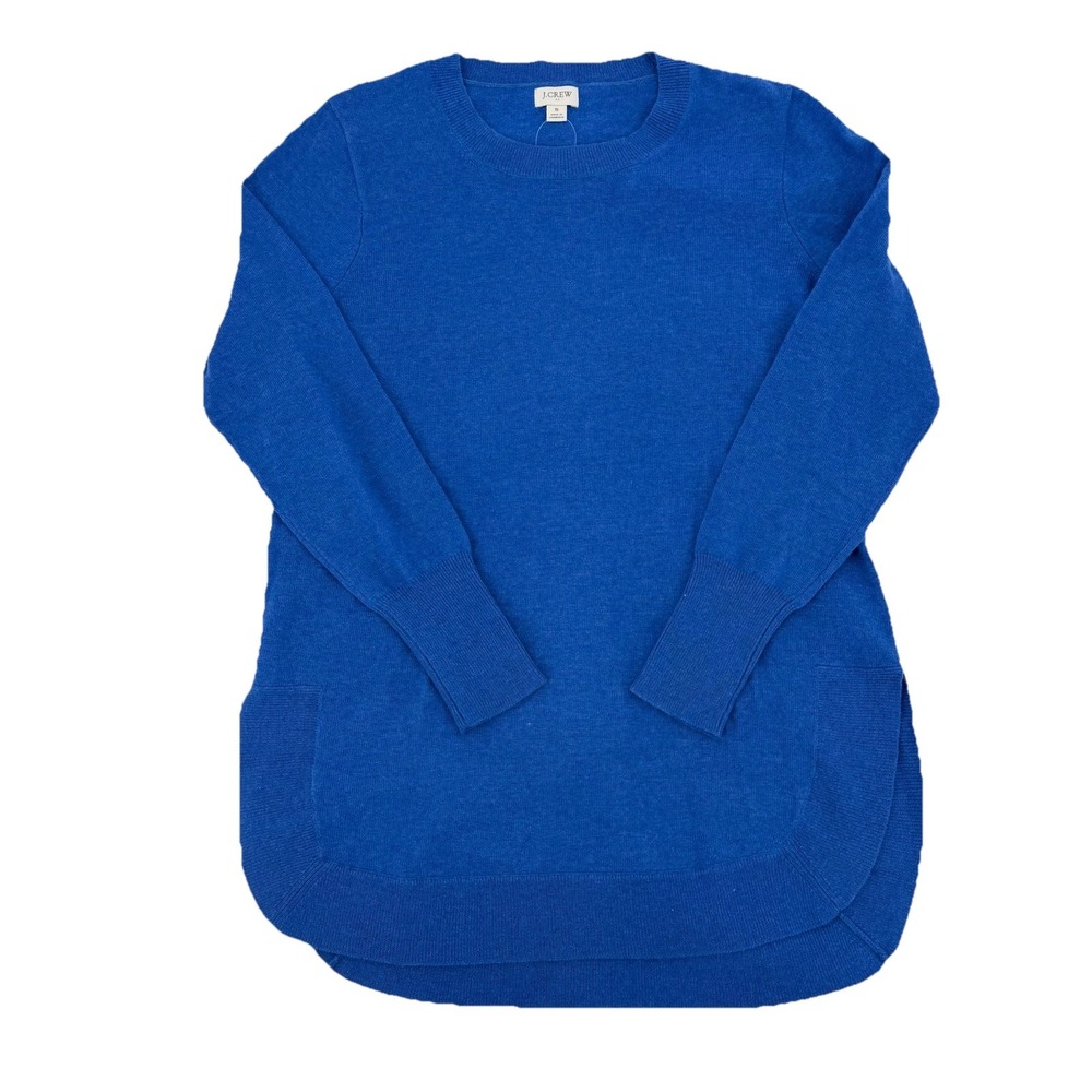 J.Crew Sz S Blue Cotton &‎ Merino Wool-Blend Tunic Teddie Sweater Side Slit